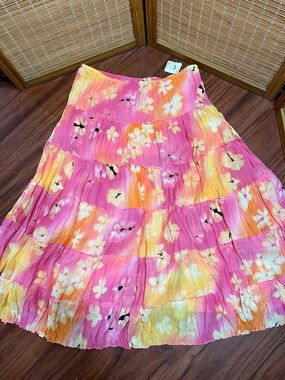 NWT! Allison Taylor Women's Pink Floral Multicolor Full Lined Tiered Skirt XL